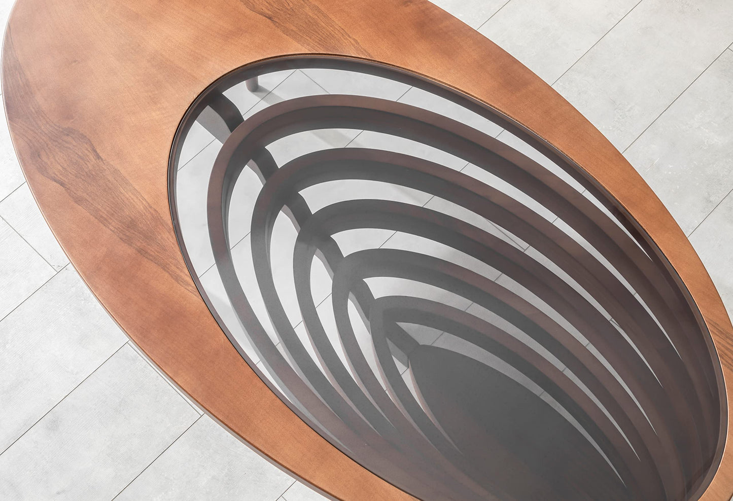 Papella Design Natural Walnut Veneer Coffee Table – Glass Top, Modern, Rustic, Industrial & Minimalist Design for Living Room Decor | Designer Center Table, Home Decor, Living Room Furniture.