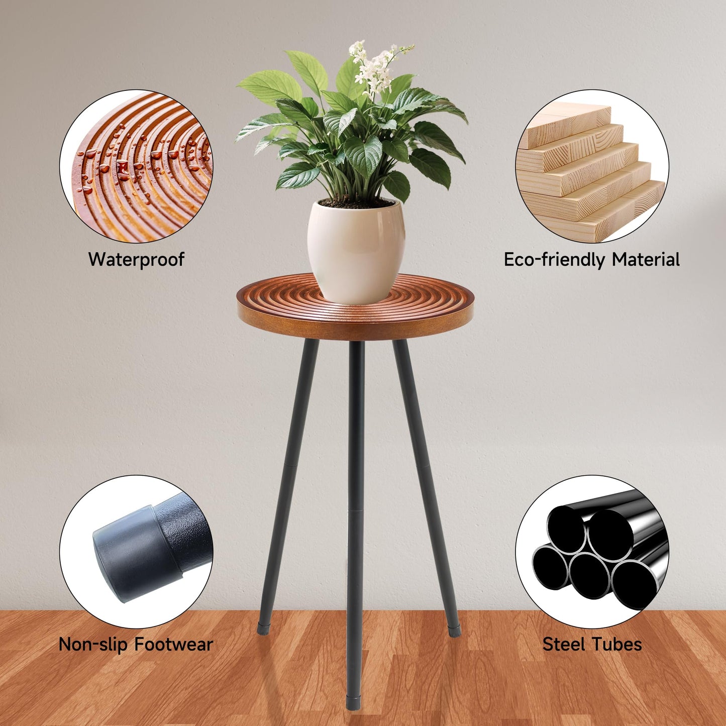 Lawn Social Tall Plant Stand Indoor, 20" Mid Century Modern Plant Table, Wood & Metal Plant Holder for Flower Pots, Round Small Side Table for Living Room Bedroom Balcony Decor, Walnut (11.4"x20")