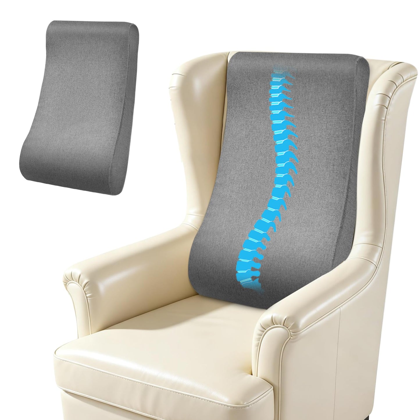 JZHLLA Recliner Neck and Lumbar Support Cushion for Recliner Couch & Glider Chair, Ergonomic S-Shaped Backrest Pillow, Breathable Cotton-Linen Foam, Non-Slip Backing, Removable Cover(Grey)