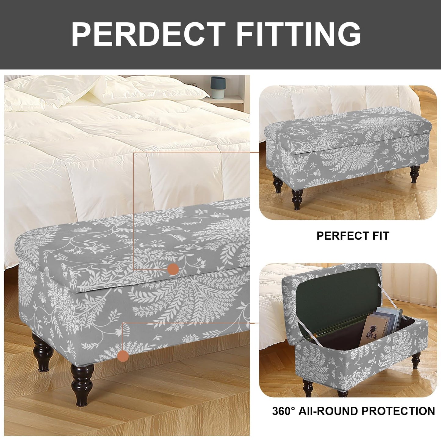 Eco-Ancheng Storage Ottoman Cover Rectangle Ottoman Slipcover Folding Storage Bench Cover Footrest Stool Slipcover Footstool Furniture Protector with Nonslip Elastic Bottom for Living Room (Medium 04)
