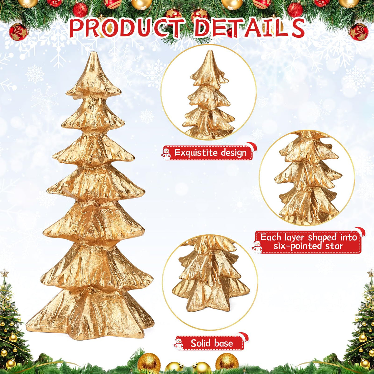 DARCKLE 4-Piece Gold Christmas Tree Figurines and Resin Elk Sculpture Small Resin Christmas Trees,Tabletop Tree Artificial Animal Crafts for Indoor Home Decor,Tabletop Mantle Cabinet Desktop Offic