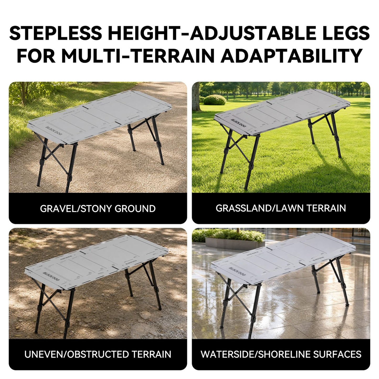 BLACKDOG 4.5U IGT Camping Table, Folding Portable Camp Table, Adjustable Height Aluminum Portable Table with Carry Bag for Outdoor, Pictic, Patio and Backyard 48.8" L x 22.8" W, Rock Grey