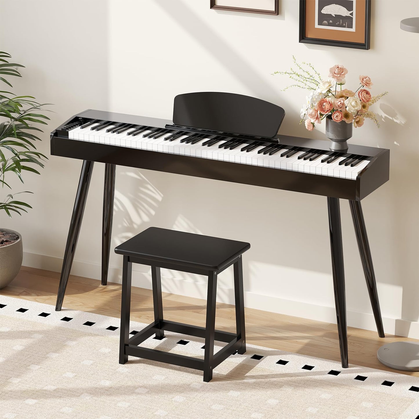 Wooden Step Stool Tall Seat Stool Dining Piano Stool End Side Table Wood Plant Stand Table indoor bedside table Nightstand Flower Pot Stand for Living Room Bathroom Bedroom Kitchen (Black)