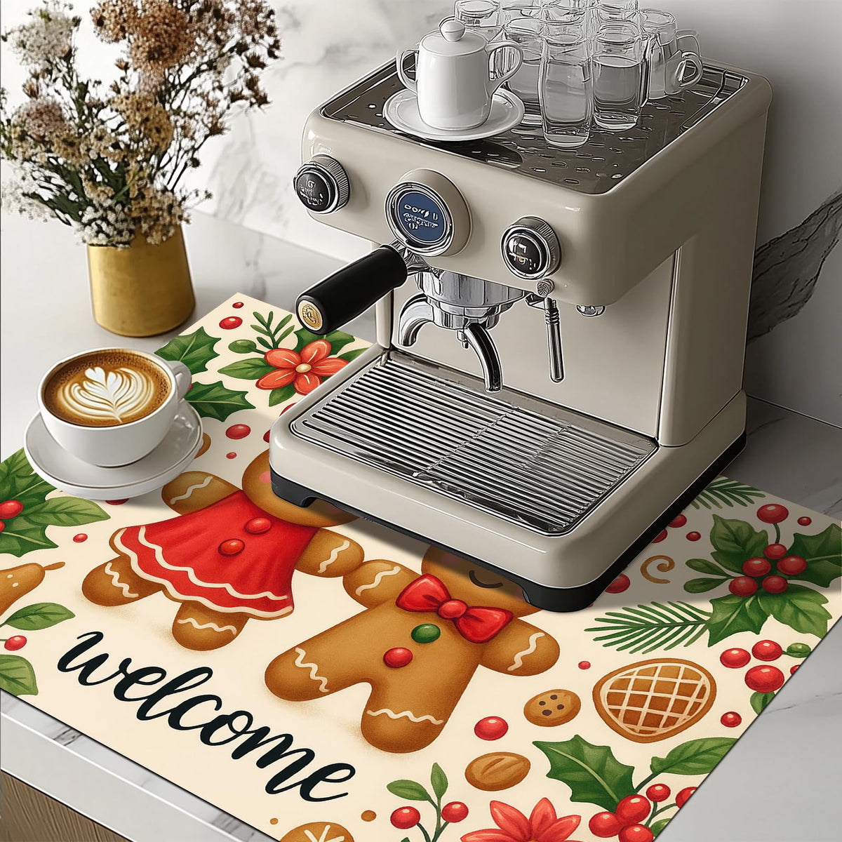 HOMETITUTE Stove Top Covers for Electric Glass Stove 28x20 Inches Christmas Gingerbread Couple Design Heat Resistant Cooktop Protector Cover Glass Stovetop Cover for Kitchen Countertops and Sinks