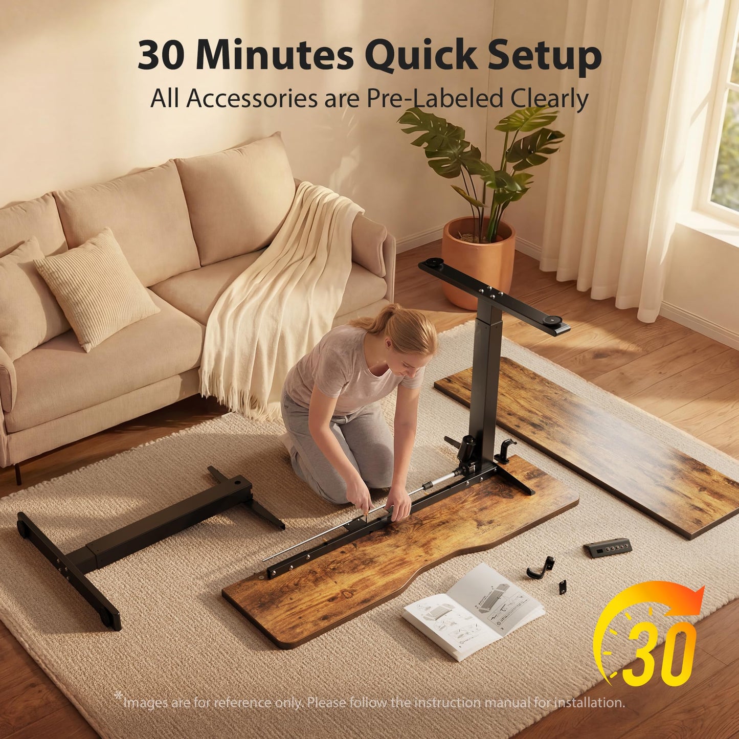 Cubiker Standing Desk, 55x28 Inches Sit Stand Home Office Desk, Electric Stand up Desk, Adjustable Desk with Splice Board, Black Frame/Rustic Brown Top