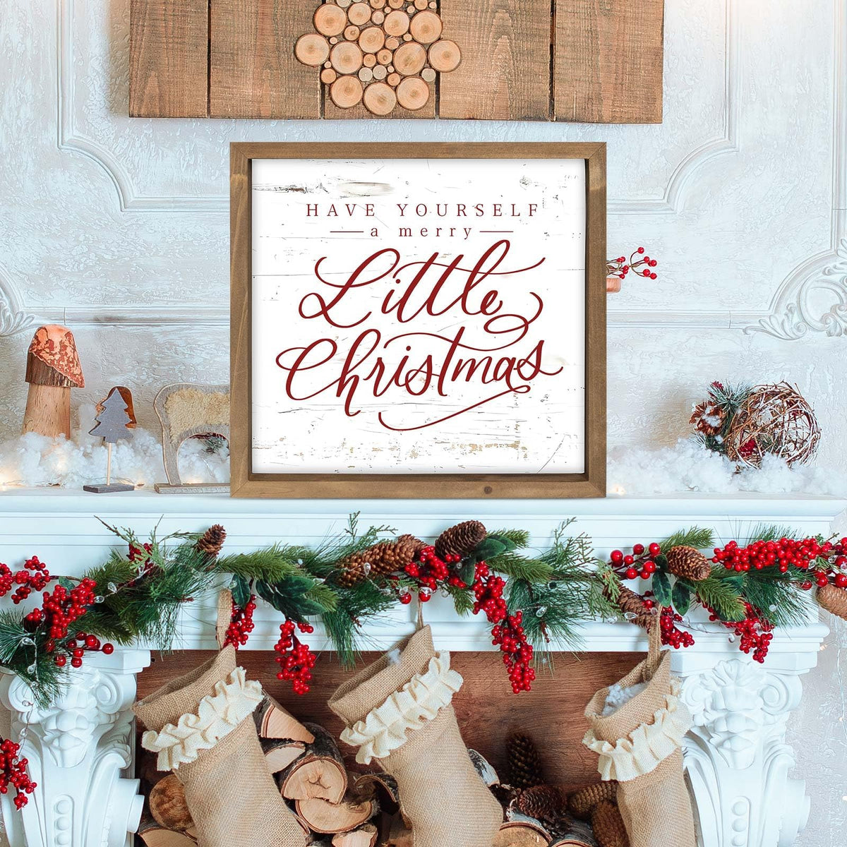 flangairy Have Yourself A Merry Little Christmas Sign, 11.8 Inch Wooden Xmas Wall Decor Art, Holiday Decorative Signage Table Shelf Mantel Bedroom Bathroom Rustic Farmhouse Decorations for Home Office