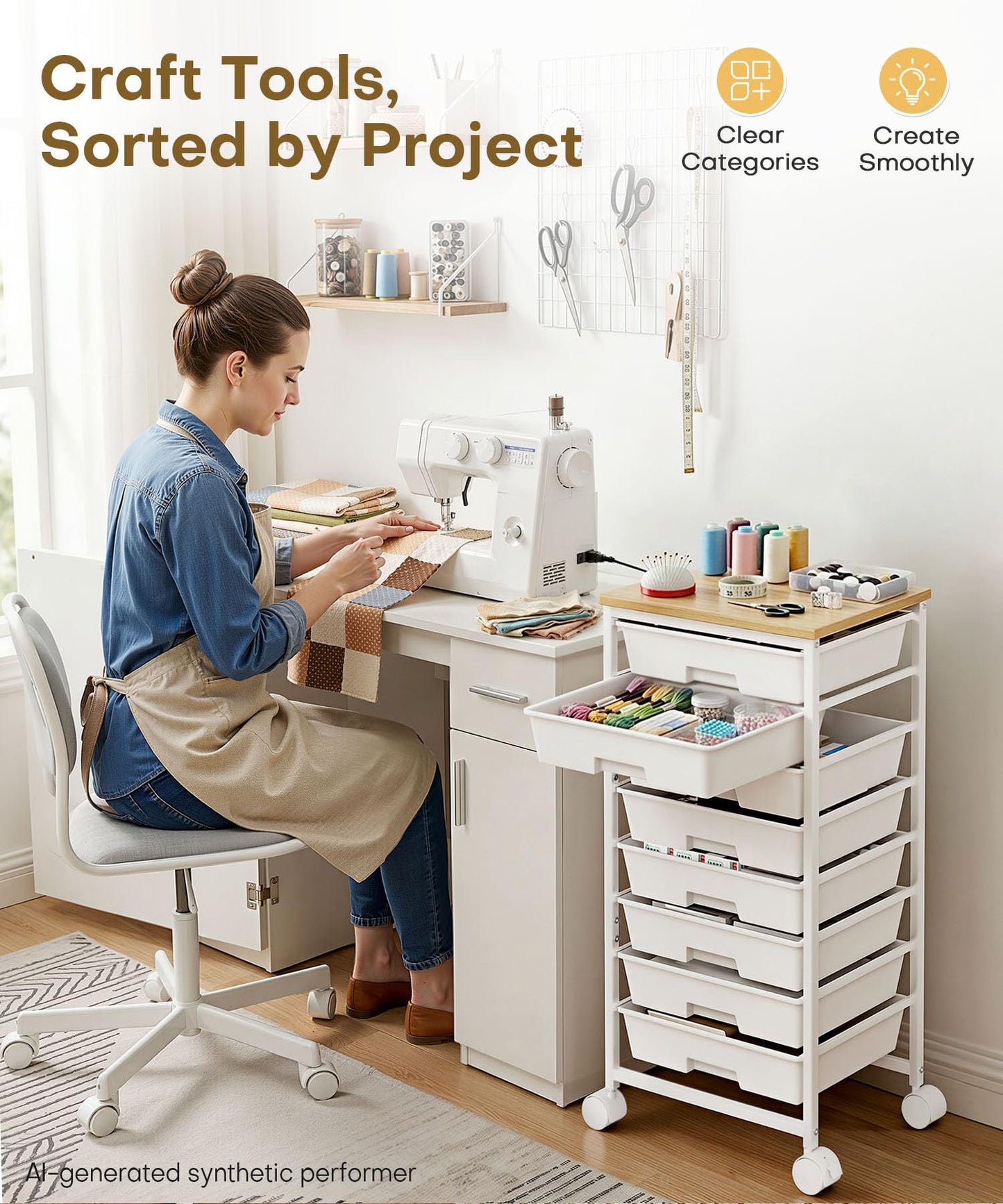 Homde Rolling Storage Drawer Cart: 8-Drawer Sort to Clear Desk & Dresser Clutter - Anti-Fall Smooth Glide Prevents Spill-Out During Daily Grab - Lockable Wheels Keep It Steady