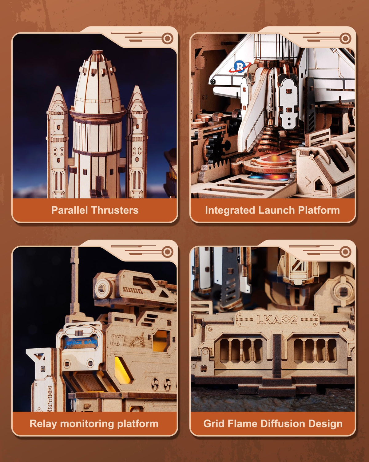 ROBOTIME 3D Space Shuttle Wooden Puzzle for Adults, Dynamic Rocket Launch Model Building Kits with Lights, AS Home Desktop Decoration for Men Gifts (446 Pieces,8 Hours Finished)