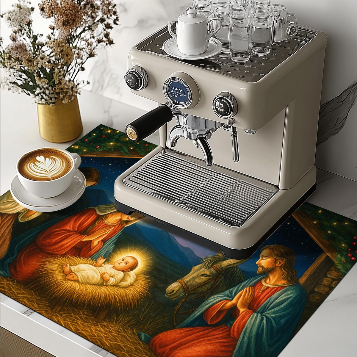 HOMETITUTE Nativity Scene Stove Top Cover 28x20 Inch Glass Top Protector Christmas Religious Kitchen Counter Mat Heat Resistant Silicone Cooktop Cover Holiday Decoration