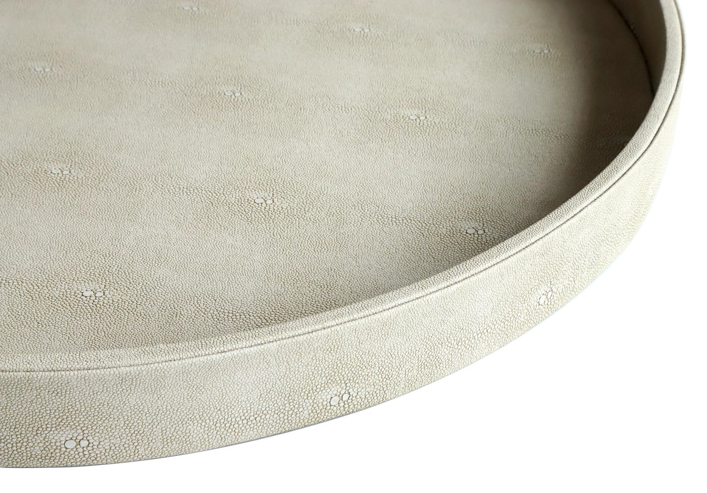 HofferRuffer Large Round Serving Tray 24'', Elegant Faux Leather Circle Ottoman Table Tray, Serve Tea Coffee Breakfast in Bedroom Living Room Kitchen (Cream White)