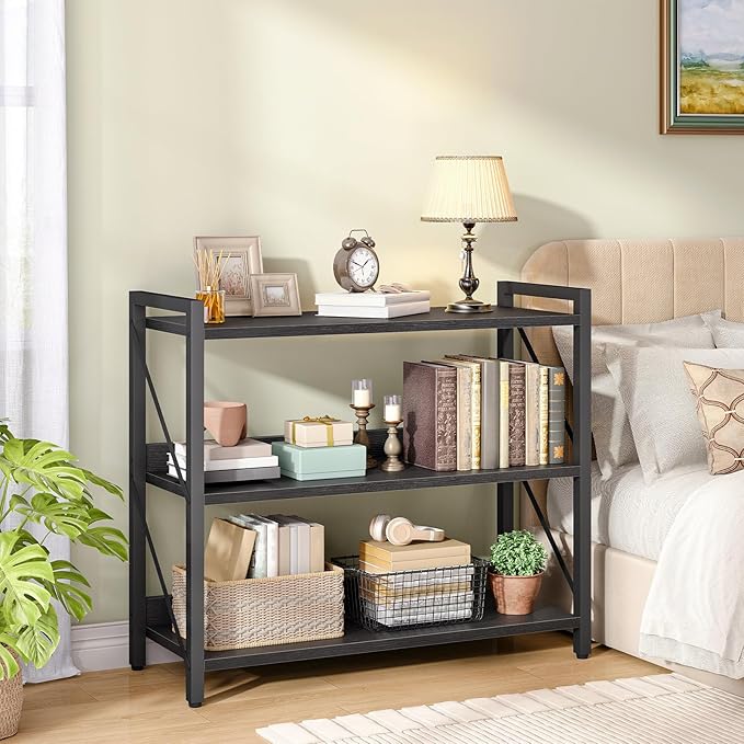 HOOBRO Bookshelf, 3-Tier Industrial Bookcase, Book Shelf Storage Organizer