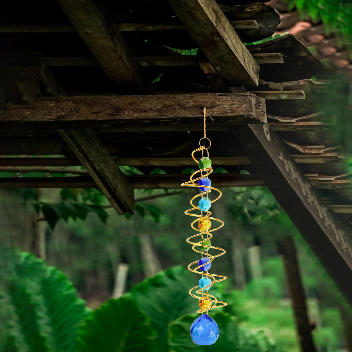 5 Pcs Wind Spinner Tail Gazing Ball Spiral 9'' for Indoor Outdoor Hanging Decor, Rainbow Maker Crystal Chime Sun Catcher w Seven Chakra Beads and Hook Decorative for Window Home Garden Birthday Gift