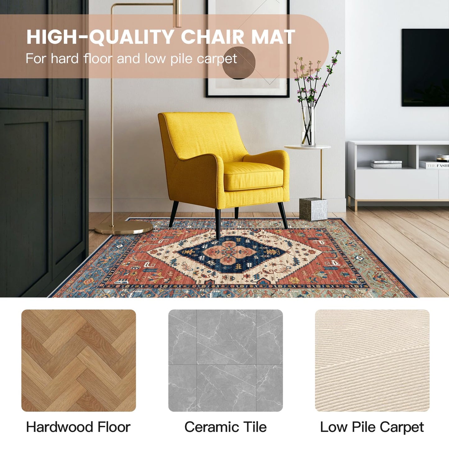Office Chair Mat for Hardwood Floor, Anti Slip Hi-Q Desk Chair Mat for Hardwood & Low-Carpeted Floors, Easy to Clean Computer Floor Mat Protector Rug for Gaming Rolling Chair on Hard Wood Floors