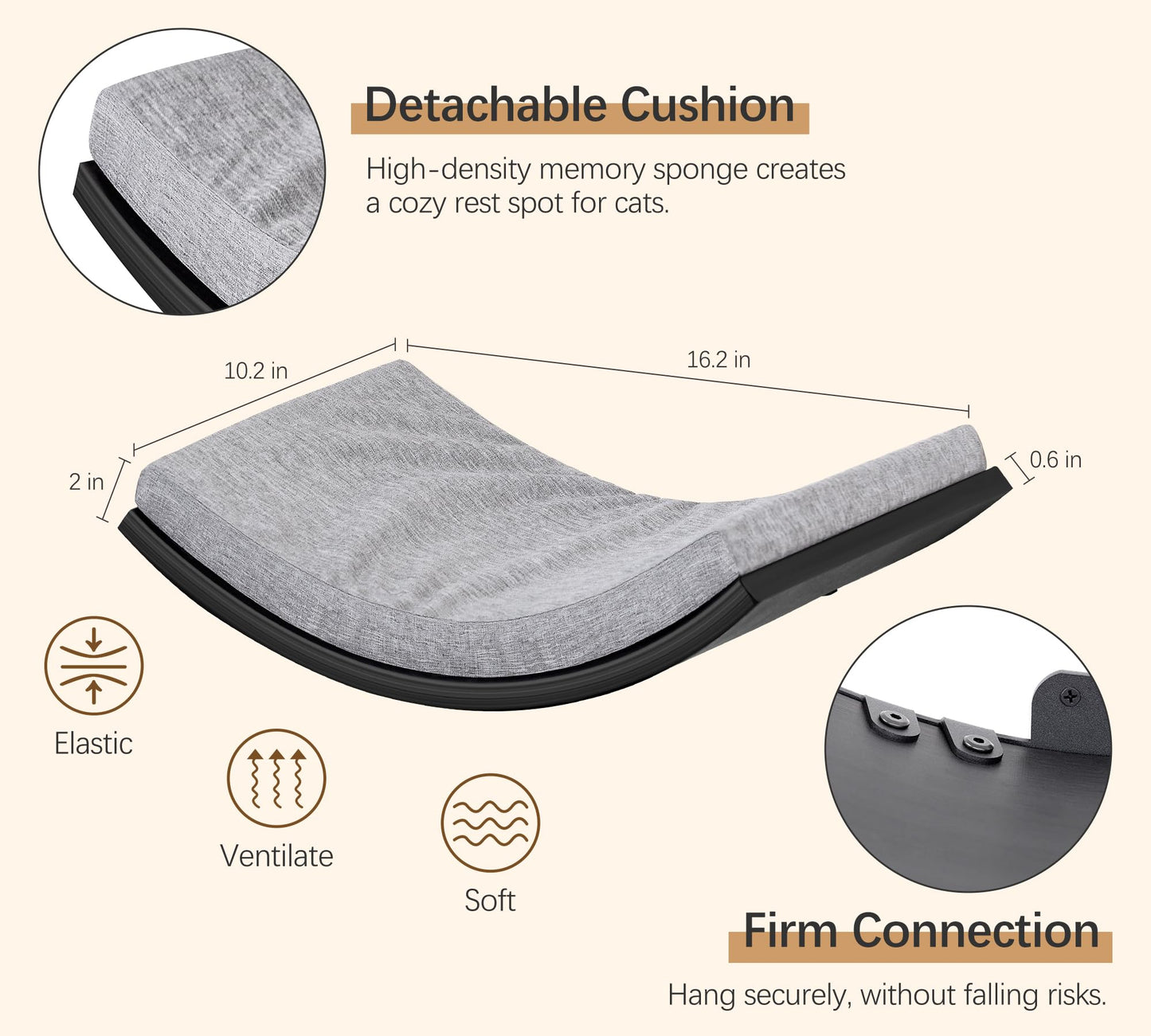 PELUOMOZ Cat Wall Shelf, Curved Cats Wall Bed, Wall Mounted Cat Grey Climbing Shelves for Sleeping, Playing, and Lounging