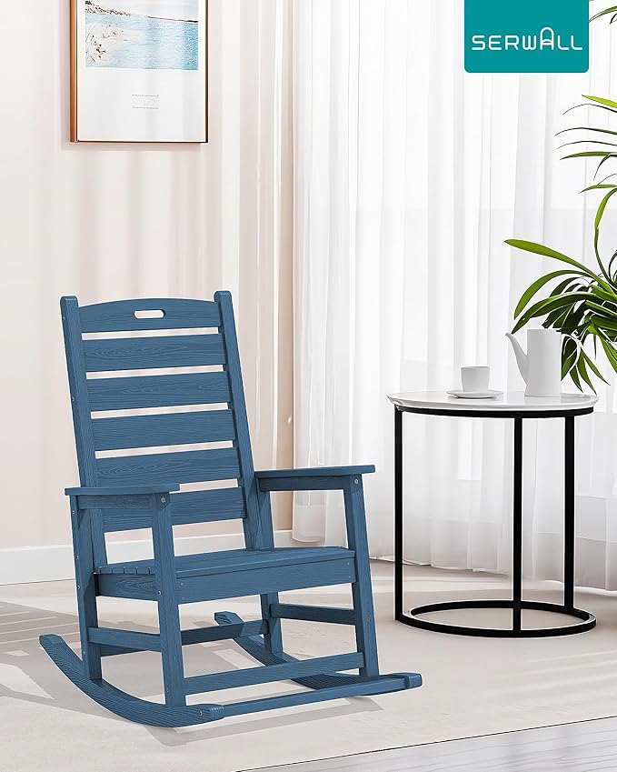 SERWALL Oversized Outdoor Rocking Chair, HDPE Patio Rocking Chair
