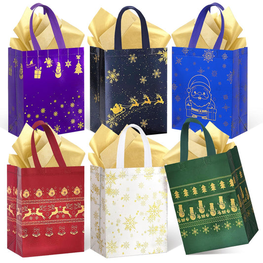 18Pack Christmas Gift Bags Medium Size with Tissue Paper - Reusable Non-Woven Tote Bags with Handles - Perfect for Gift Wrap/Party Favor Supplies - 10.2" x 8.3" x 4"