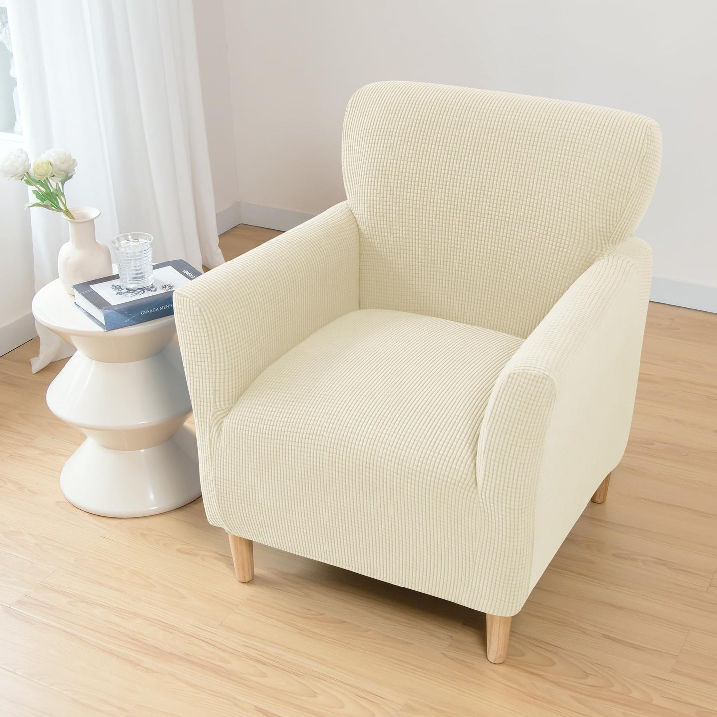 ele ELEOPTION Armchair Slipcovers Chair Covers with Arms Stretch for Living Room Office Club Chair Cover Furniture Protector Beigo