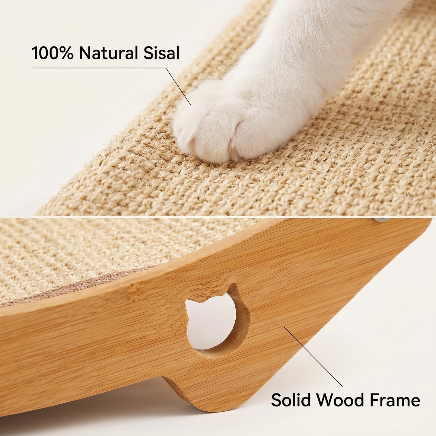 meenguo-pisa Cat Scratcher & Scratching Lounge, 3-in-1 Sisal Bed & Hammock for Indoor Cats, Wood Frame, Curved Lounge, Large 23.6x13.8in, Cat Furniture, 20 lbs