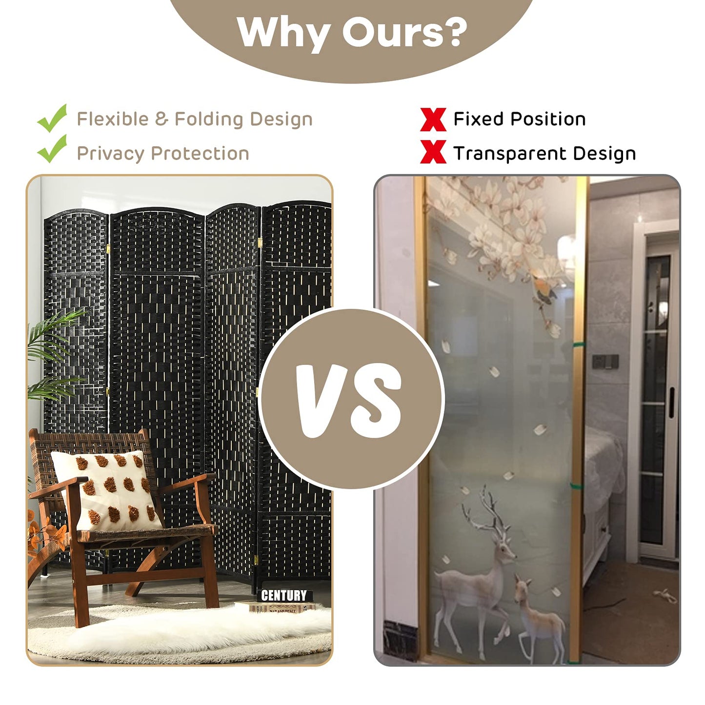 Giantex 6 Panel 6 Ft Tall Room Divider, Freestanding Wood Partition Room Divider Panel with Hand-Made Woven Paper Fiber, Room Dividers and Folding Privacy Screens for Bedroom, Small Space, Black