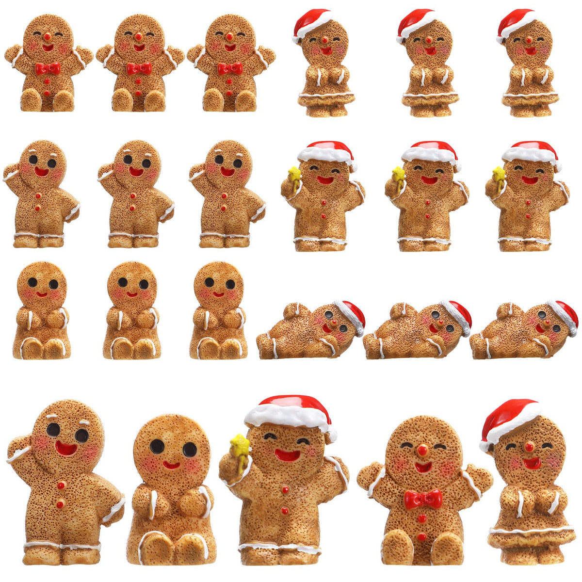 Realspring 30 Pcs Christmas in July Mini Resin Gingerbread Men Charms for Craft 3D Miniature Gingerbread Men Figurines to Hide Xmas Ornaments for Christmas Village Accessories DIY Indoor Party Decor