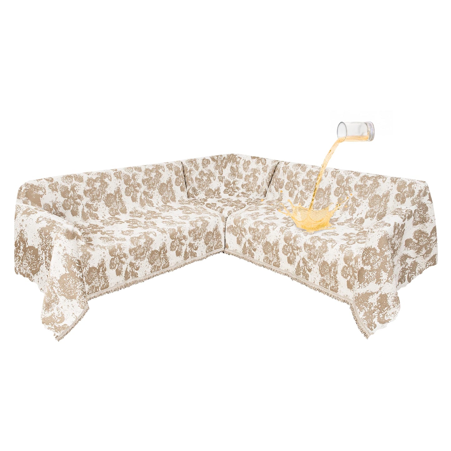 SYJOVIA 1OO% Waterproof Sectional Couch Covers for Dogs L Shaped Corner Sofa Cover Washable Chenille Sofa Slipcovers Blanket Modern Jacquard Pet Furniture Protector (91"x252", Khaki Flower Shadow)