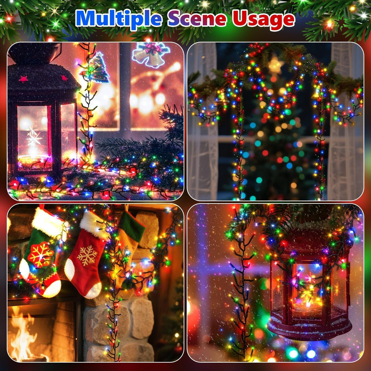 1200 LED 59FT Christmas Cluster Lights, Multicolor Christmas Tree Lights Outdoor, Firecrackers String Light with 12 Modes Timer Remote, Waterproof Plug in Twinkle Fairy Light for Xmas Tree Garland