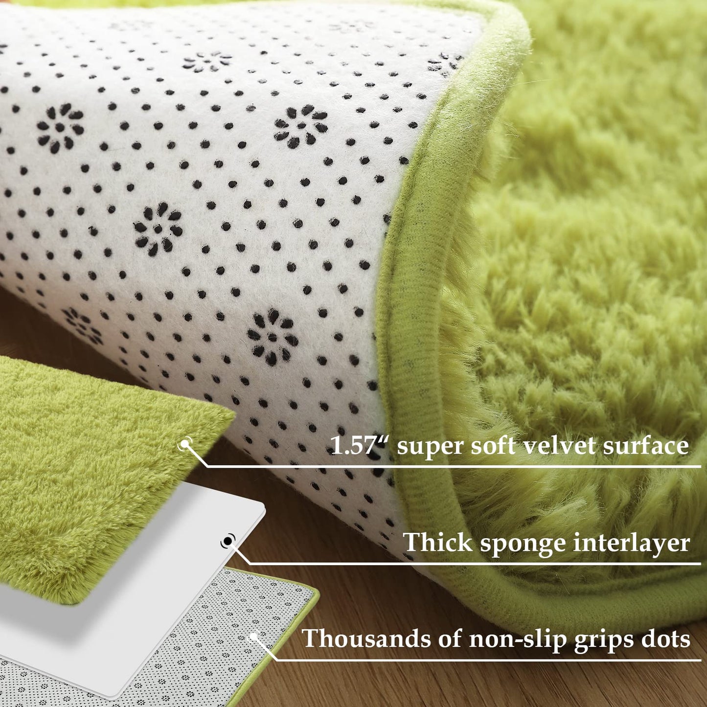 Merelax Modern Soft Fluffy Large Shaggy Rug for Bedroom Livingroom Dorm Kids Room Indoor Home Decorative, Non-Slip Plush Furry Fur Area Rugs Comfy Nursery Accent Floor Carpet 4'x6' Green