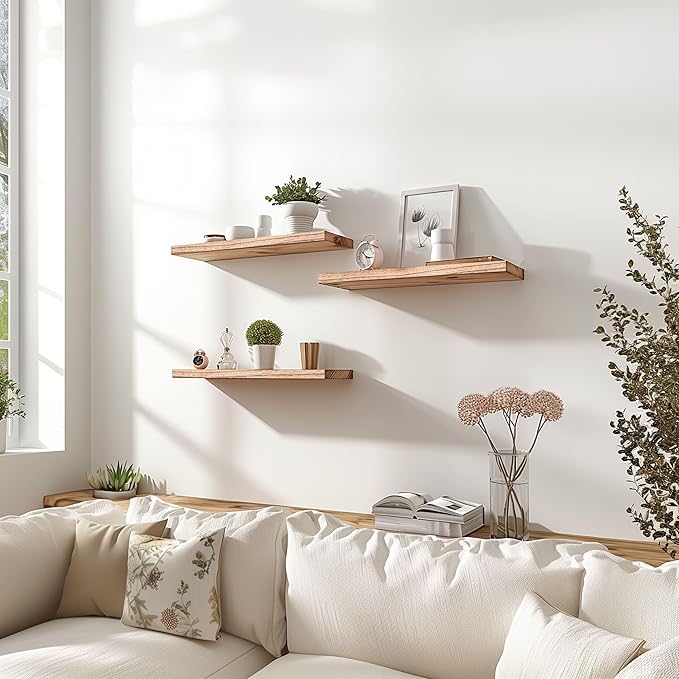YYWUOJJ Wood Floating Shelves for Wall Decor, Rustic Wall Shelves for Bedroom