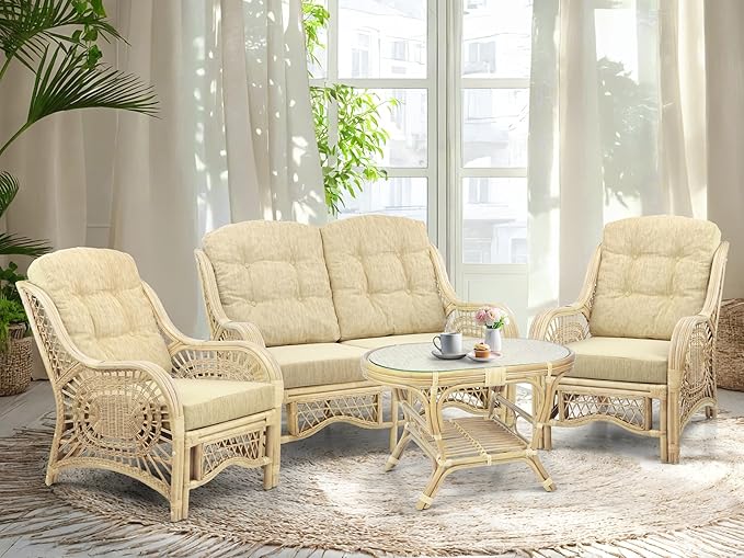 Malibu Lounge Loveseat Natural Color, Sofa Natural Rattan Wicker Handmade Design
