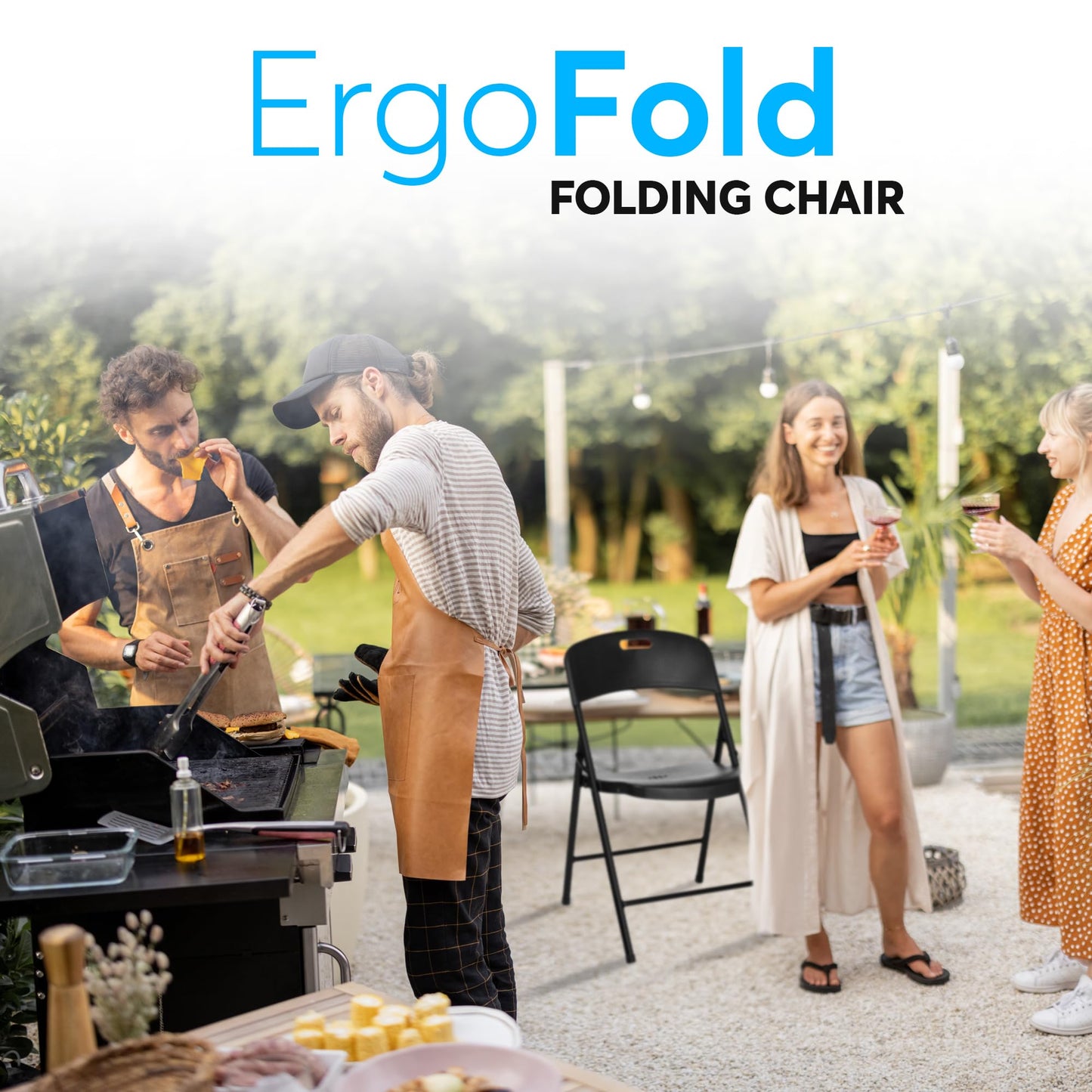 Oline Folding Chair, Indoor Outdoor Plastic Commercial Stackable Foldable Guest Chairs for Events Office Wedding Party Picnic Kitchen Dining, 350lb Capacity (Black, 4 Pack)