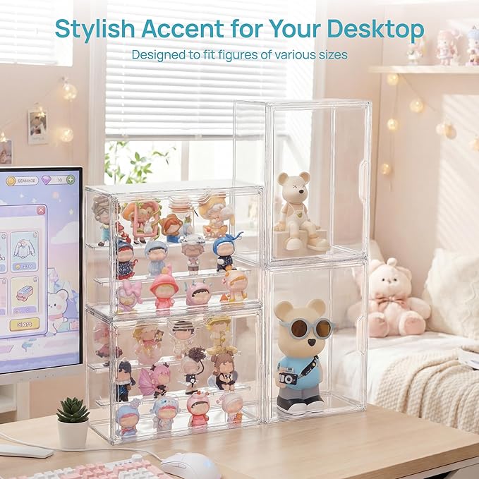Vtopmart 4 Pack Acrylic Display Case, Stackable Figure Display Case