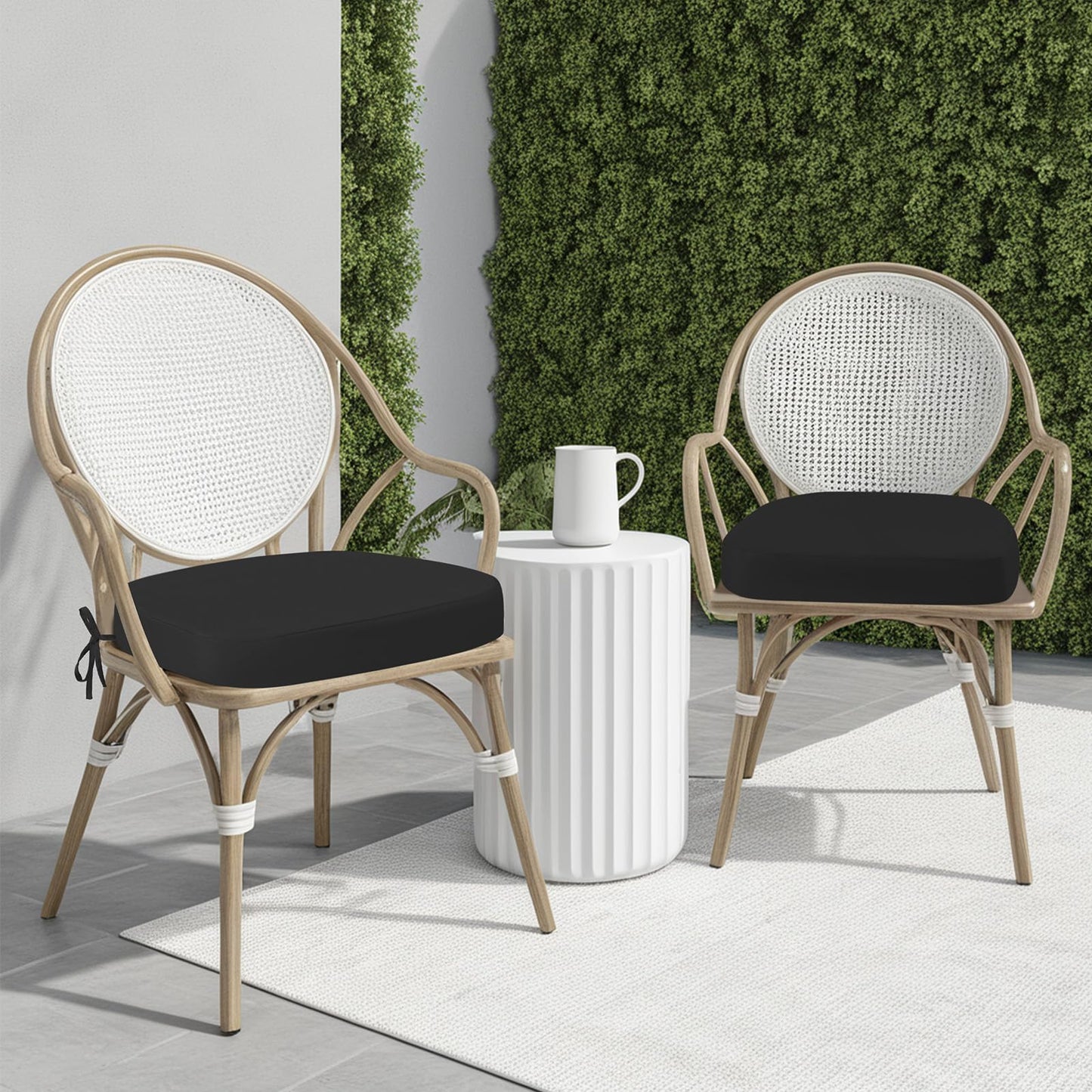 idee-home Outdoor Chair Cushions Set of 2, 17" x 17" Thick D-Shaped Patio Furniture Outdoor Seat Cushions Waterproof with Ties, Dining Pads
