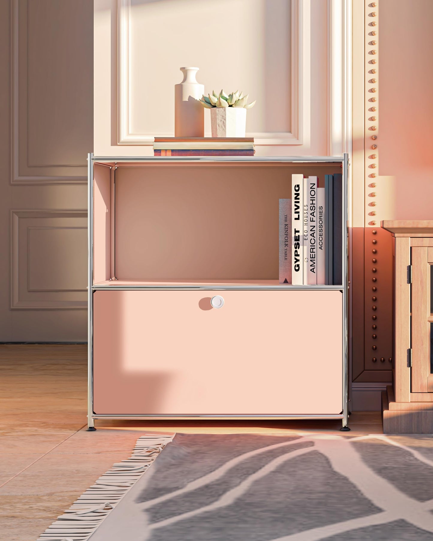 Simplink 32.5-Inch Flip-Top Storage Cabinet with Detachable Wheels, Metal Side Table and Small Sideboard Cabinet for Living Room, Bedroom, Office, Orange