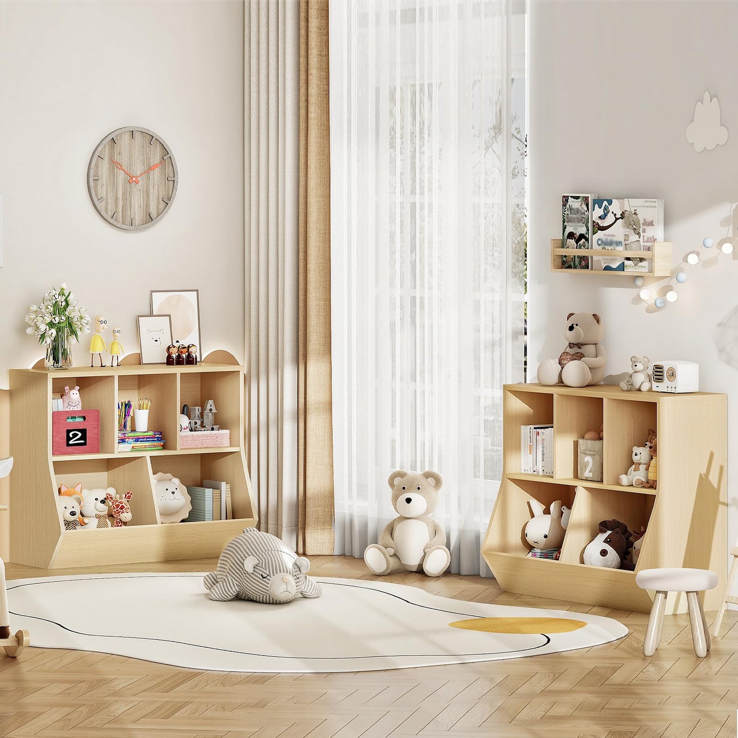 HOOBRO Kids Bookshelf, Bookcase Footboard, Toy Storage Cubby, Children's Toy Shelf, 35.4" L Storage Cabinet, Fit for Children's Room, Playroom, Hallway, Kindergarten, Natural NL32CW01