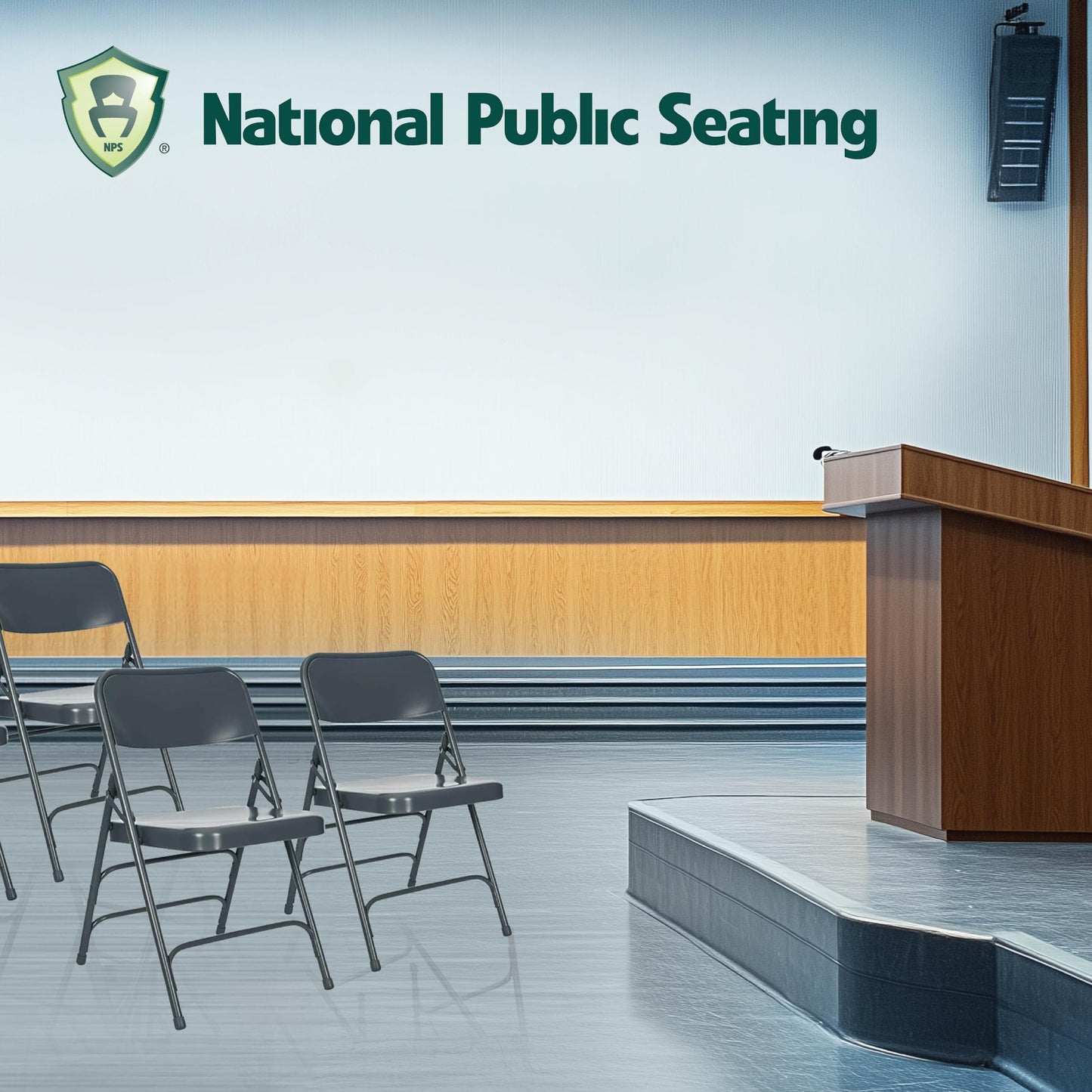 Steel Portable Folding Chairs by National Public Seating – 300 Series Premium Heavy-Duty Foldable Chairs for Indoor & Outdoor, Set of 4 – Comfortable, Durable, Institutional-Grade, Blue