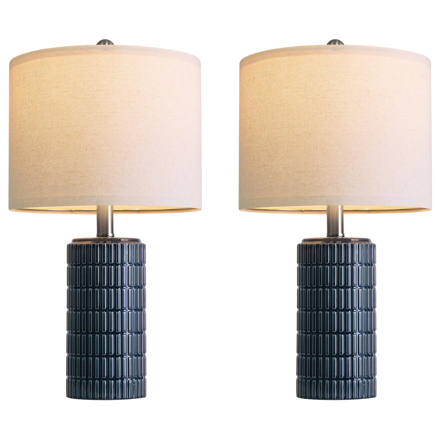 PoKat 20.75" Small Blue Table Lamps, Farmhouse Bedside Lamps for Bedroom Set of 2, Ceramic End Table Lamps for Night Stands Living Room, Modern Nightstand Desk Lamps, Dark Blue
