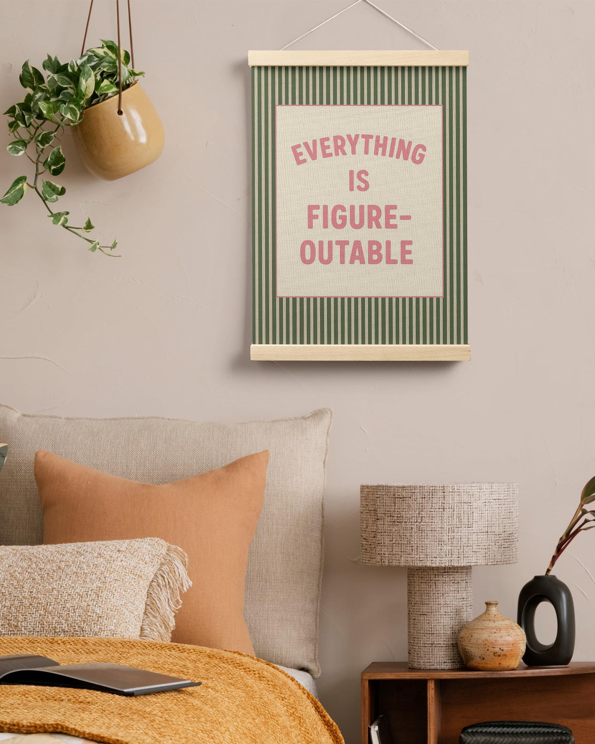 FGFK Everything Is Figureoutable Positive Affirmations Wall Art Poster Hanger Frame, Retro Pink and Green Inspirational Canvas Prints Framed Wall Decor for Office Classroom Home Bedroom, 12x16 Inch