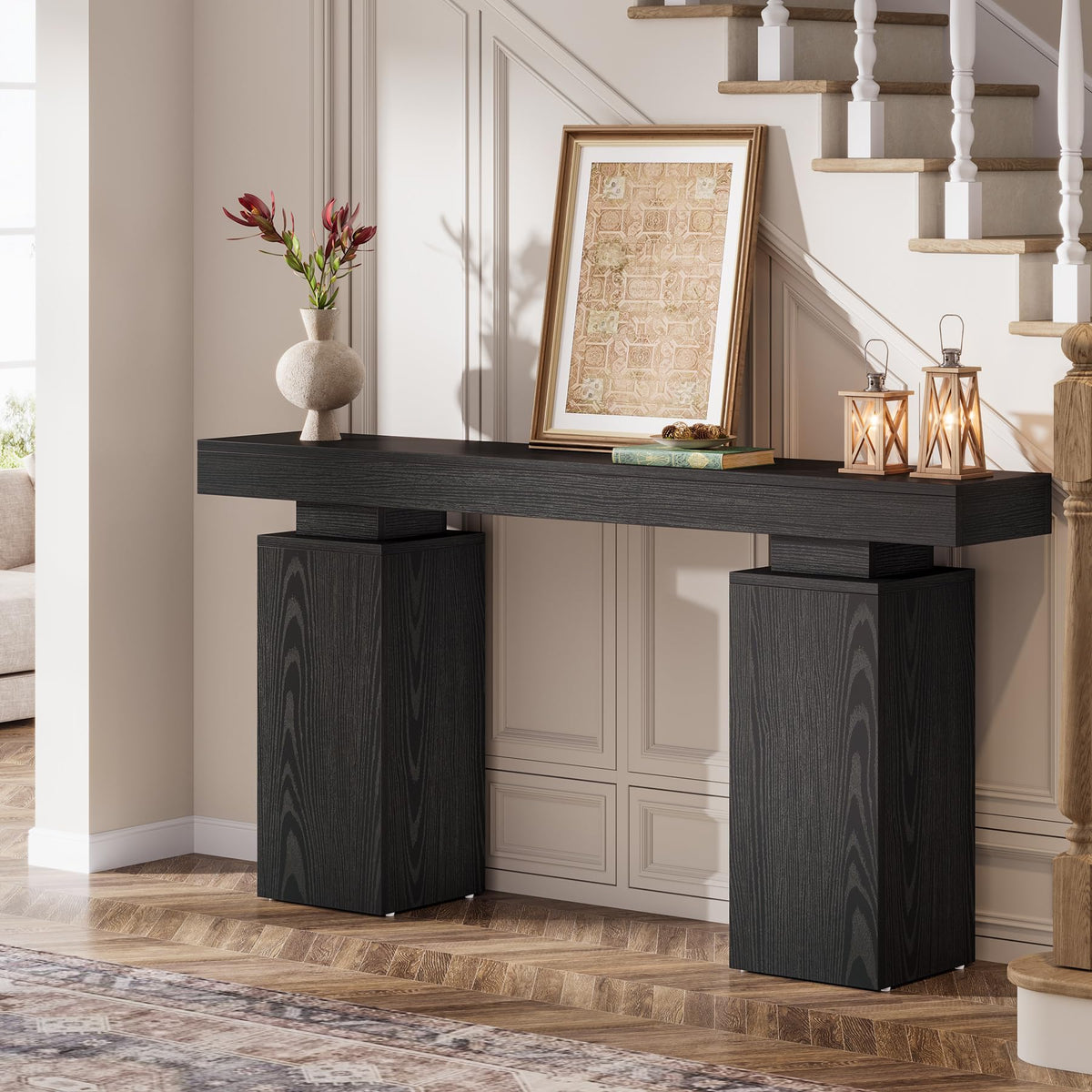Tribesigns 63-Inch Long Console Table, Farmhouse Entryway Table Behind Couch, Wooden Foyer Stand Entry Station, Modern Hallway Accent Furniture for Living Room Decor, Entrance, Black