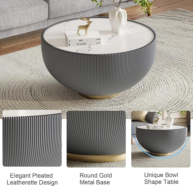 SSLine Bowl-Shape Coffee Table Set of 2 Modern Sintered Stone Top Nesting