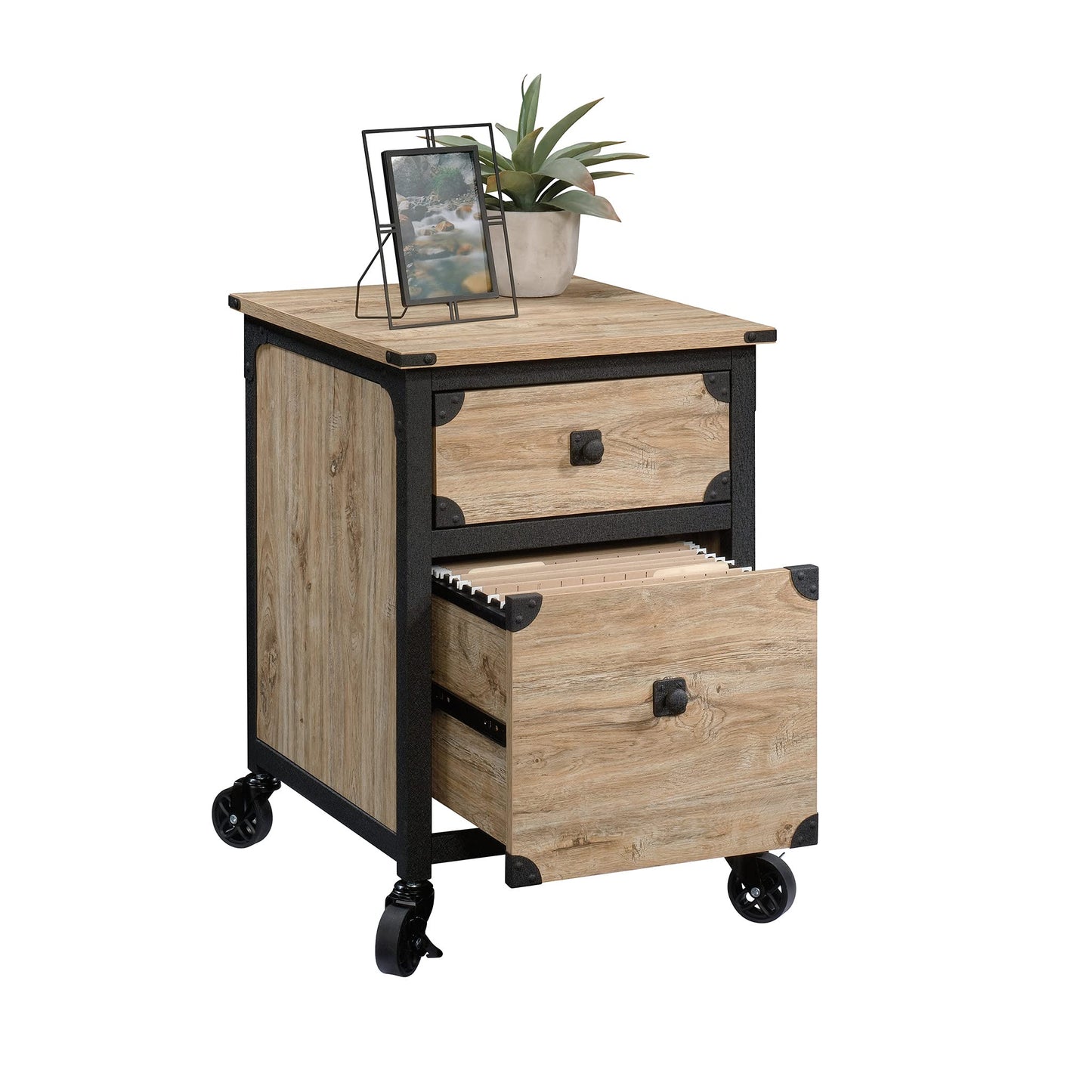 Sauder Steel River Pedestal File Cabinet, Metal Accent File Cabinet, Casters for Mobility, Industrial Style - Milled Mesquite Finish