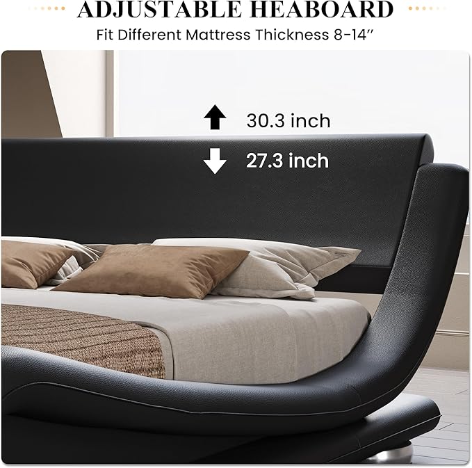 SHA CERLIN Full Size Upholstered Bed Frame, Deluxe Low Profile Sleigh Bed