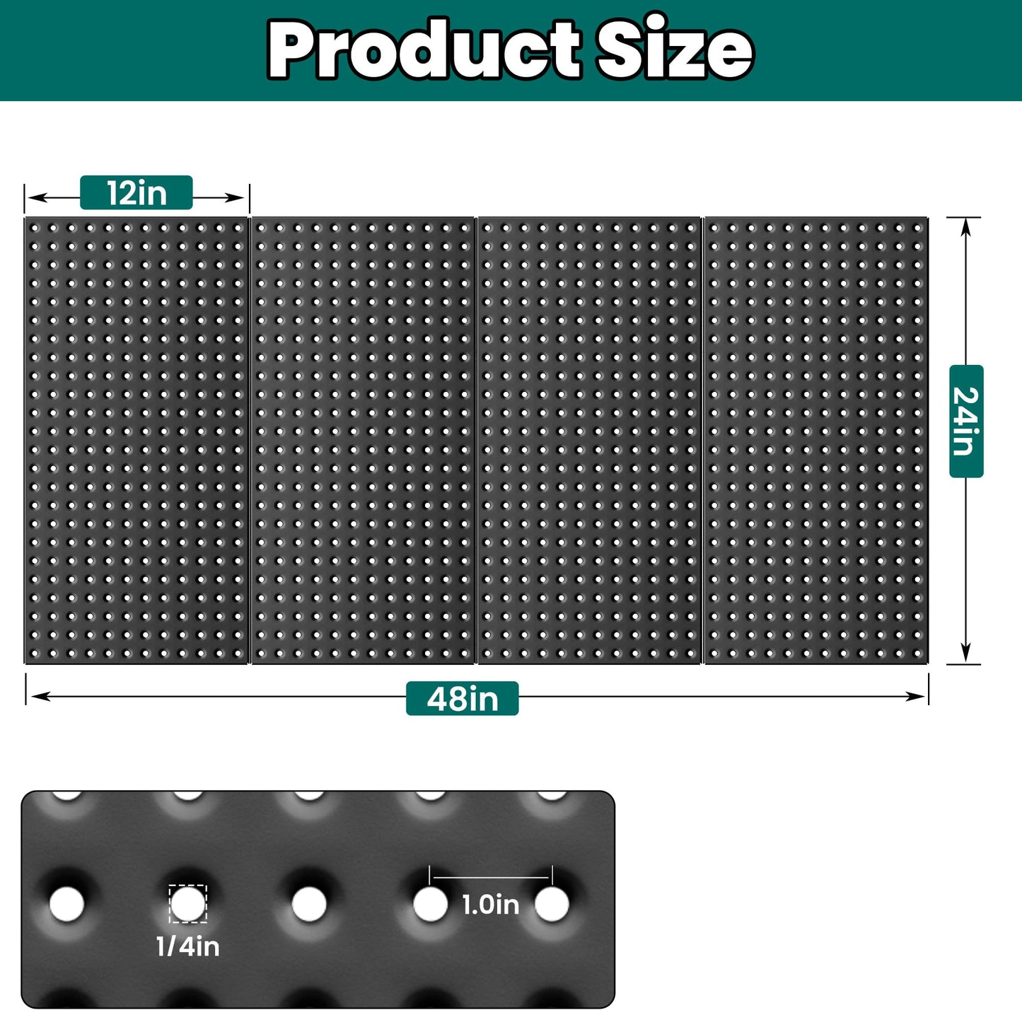 EVERHANGER Metal Pegboard Panels 24" x 12", Heavy Duty Steel Peg Boards for Garage, Pegboard Wall Organizer for Tool Storage and Organization, Black, 4 Pack