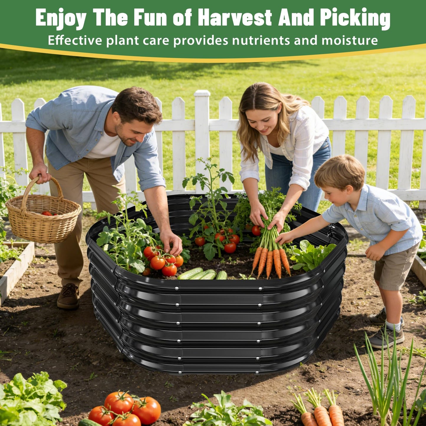VAMFUTRE Hexagon Raised Garden Bed, 48 Inch Diagonal & 16.5 Inch Tall, Galvanized Steel Planter Box with Wave-Shaped Metal Panels for Outdoor Flower,Tree,Herb & Vegetable Garden (Black, 4FT X 1.5FT)