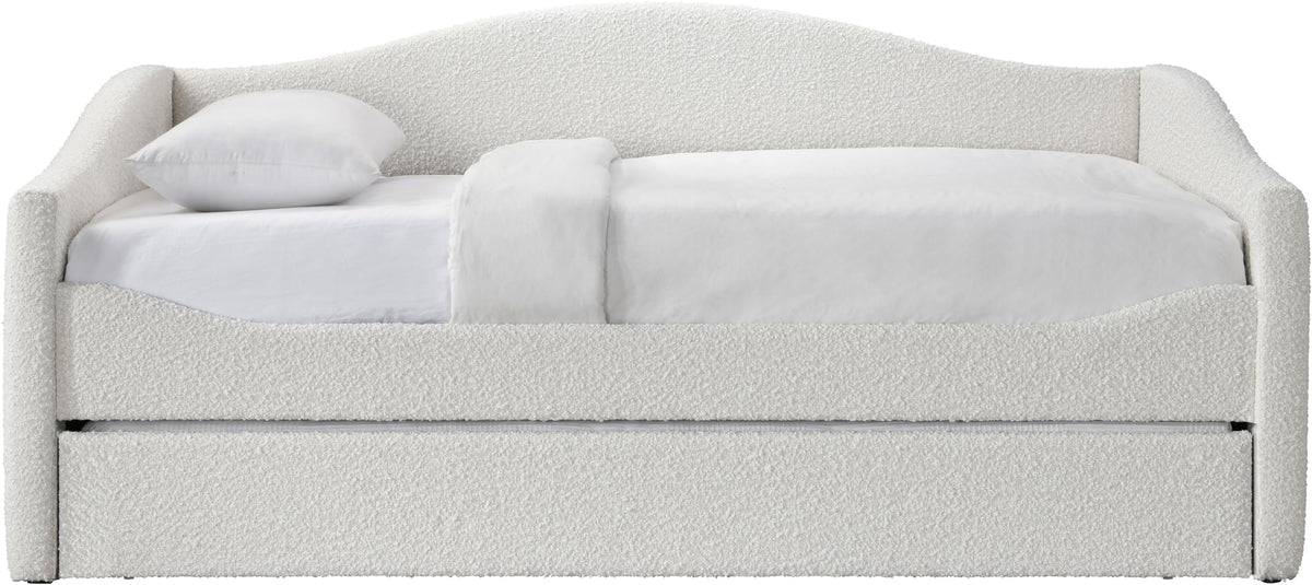 Meridian Furniture ArloCream-T Arlo Collection Modern | Contemporary Twin Daybed with Rich Cream Boucle Fabric, Twin Trundle, 82.5" W x 43.5" D x 32" H, Cream
