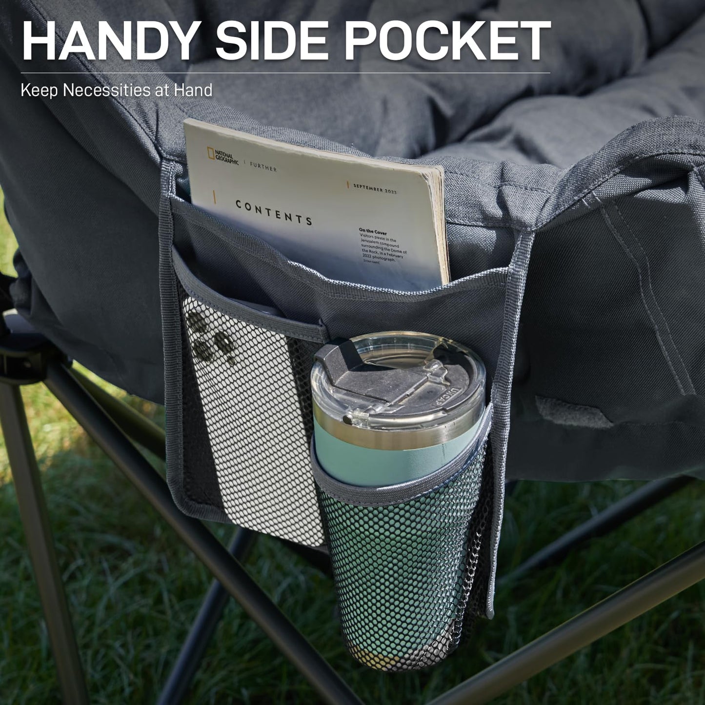 EVER ADVANCED Extra Large Double Camping Chair for Adults, Family Size Padded Folding Camping Love Seat Bench with Side Pocket Portable Camping Couch, Two Person Heavy Duty Folding Outdoor Chair