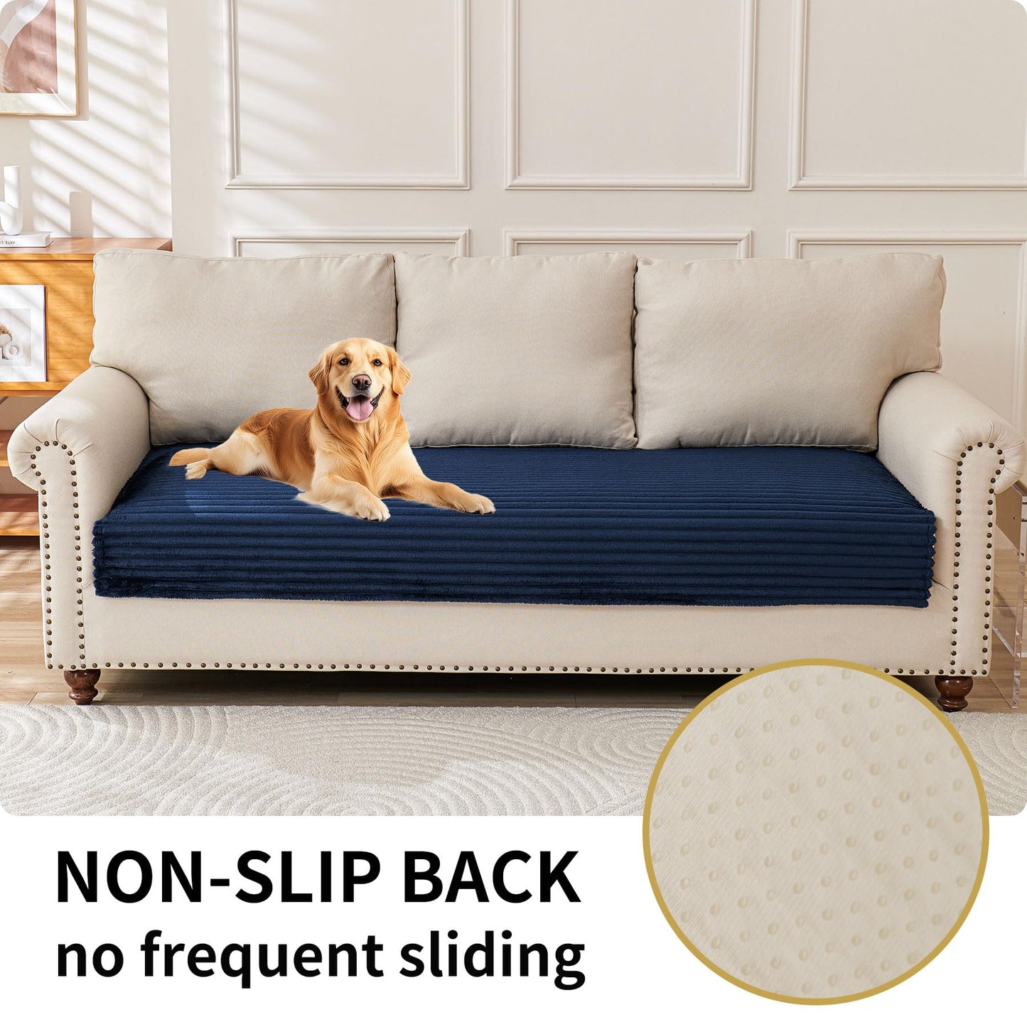 HAOMAIJIA Waterproof Couch Cover for Dogs Washable,Faux Fur Pet Couch Covers for Sofa,Soft Dog Bed Cover Non-Slip Couch Covers for 3 Cushion Couch Sofa Pet Friendly (Navy Blue, 35" x 95" 1 Pack)