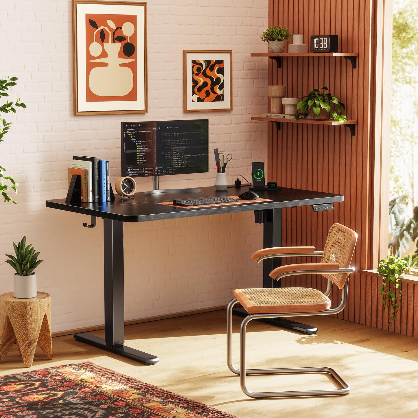 Huuger Electric Standing Desk with Power Outlets and USB-C Port, 47 X 24 Inch Height Adjustable Desk, Sit Stand Desk for Home Office, Computer & Gaming Desk with 4 Presets, Stable Steel Frame, Black