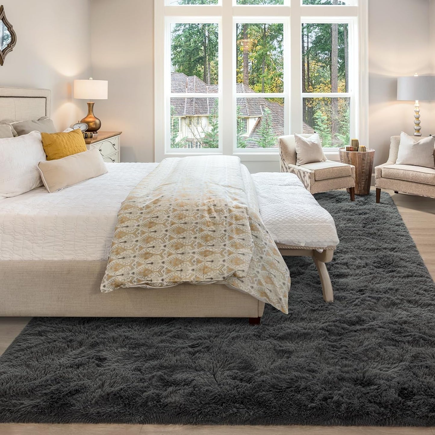 Merelax Modern Soft Fluffy Large Shaggy Rug for Bedroom Livingroom Dorm Kids Room Indoor Home Decorative, Non-Slip Plush Furry Fur Area Rugs Comfy Nursery Accent Floor Carpet 4'x6' Dark Grey