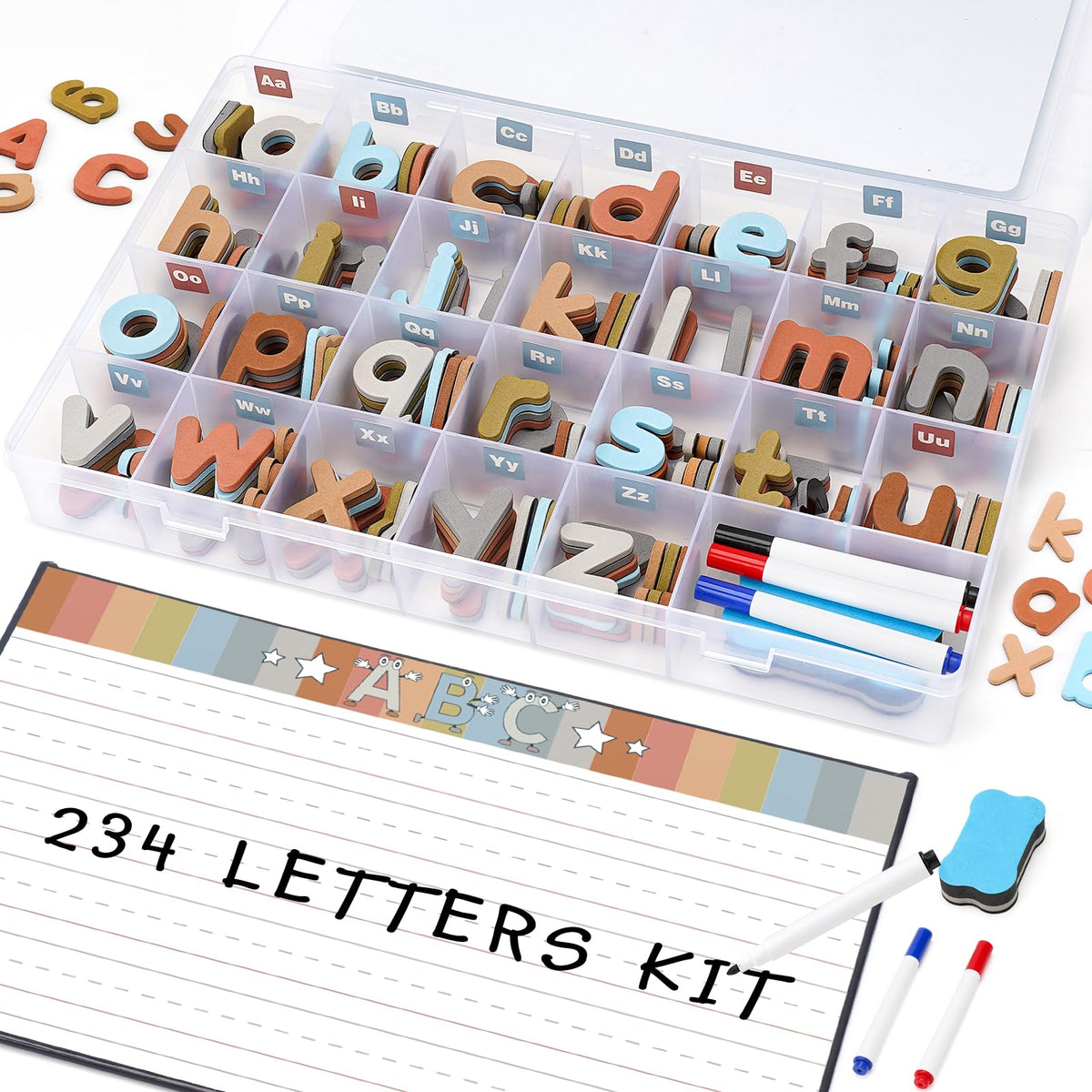 Joyreal Magnetic Alphabet Letters with Magnet Board, Neutral Magnetic Letters for Fridge & Classroom, Foam ABC Magnets for Toddlers Learning, Preschool Educational Toys Gift