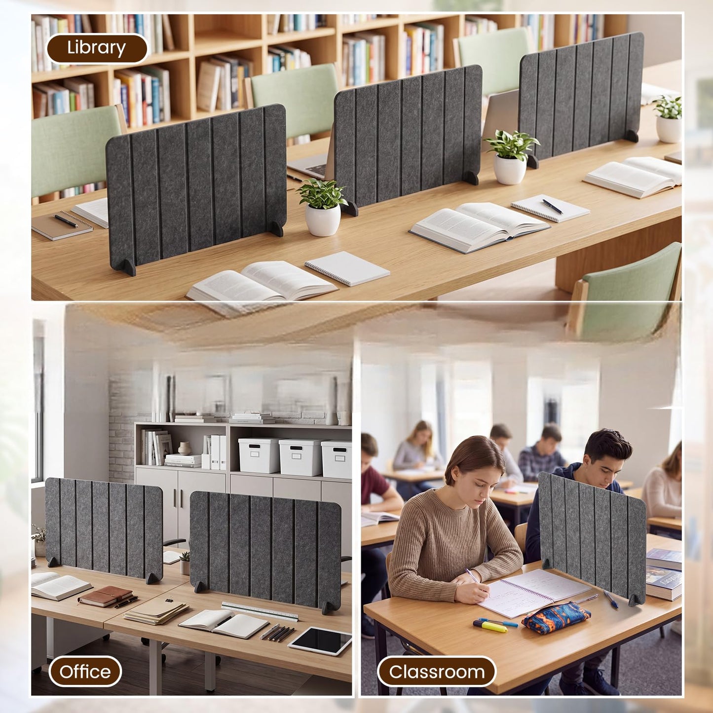 Poola Voidra 4 Pack Felt Desk Privacy Panels, 16 x 24 Inches Sound Absorbing Desktop Divider with 8 Stable Bases Foldable Office Partition for Home & Office, Grey Acoustic Desk Divider